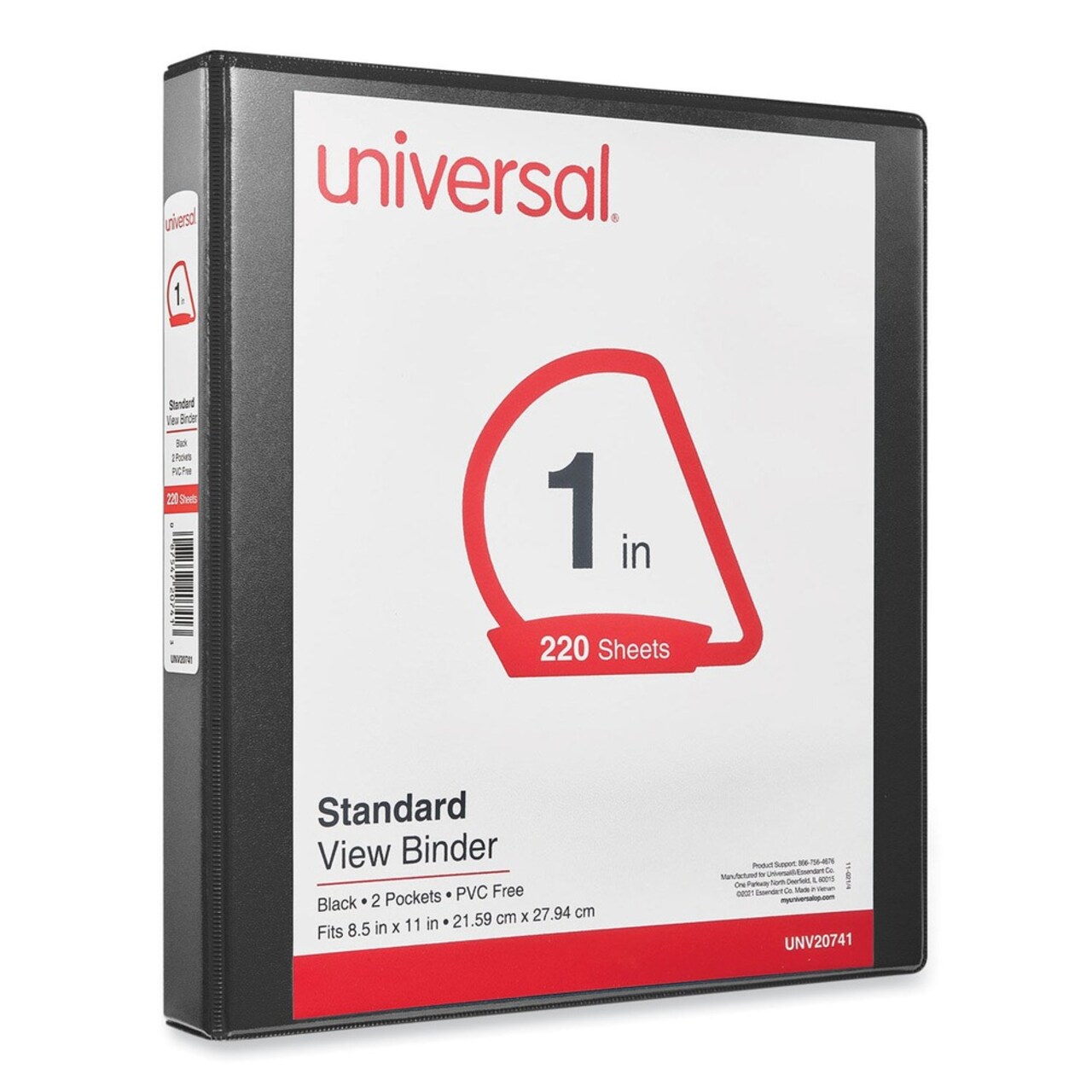 Universal 11 in. x 8.5 in. 1 in. Capacity 3 Rings Slant D-Ring View Binder - Black
